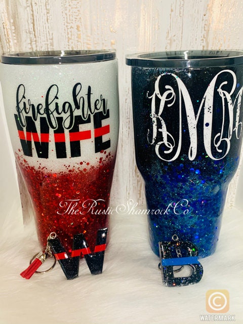 Firefighter/law enforcement glitter tumbler