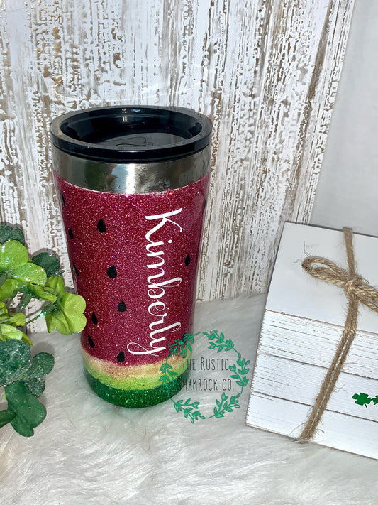 Watermelon glitter tumbler, summer tumbler, personalized tumbler