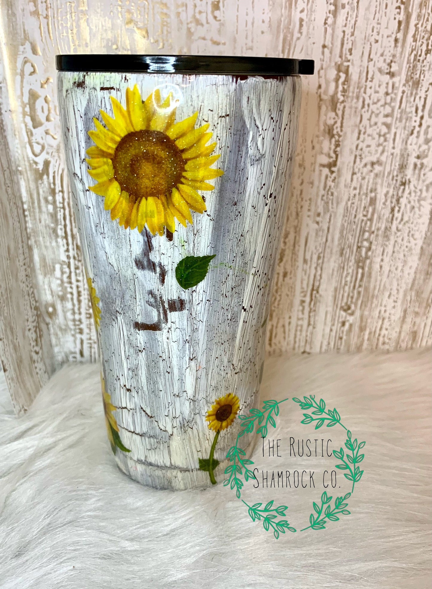 Sunflower Crackle Tumbler, Personalized Sunflower Cup