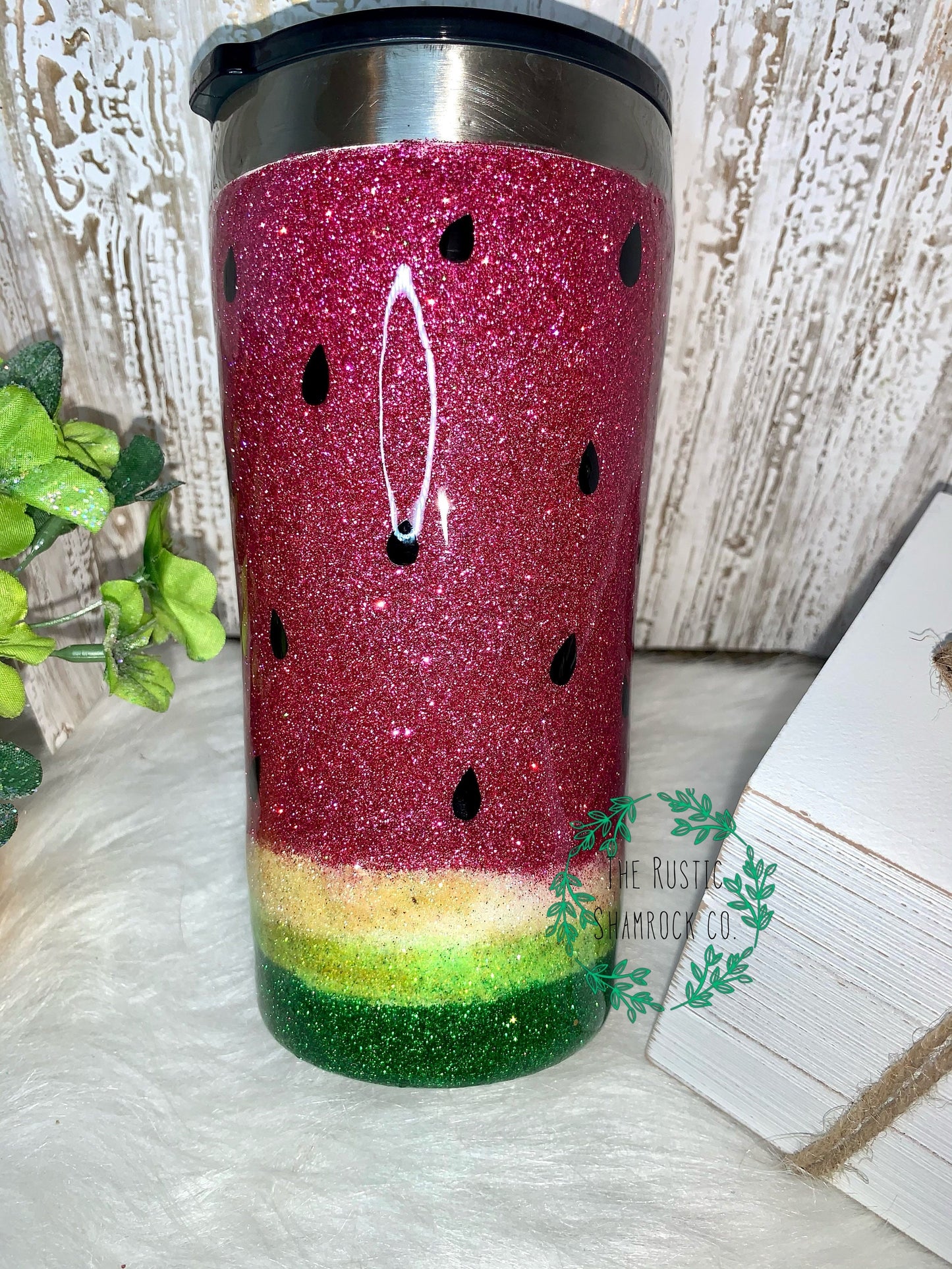 Watermelon glitter tumbler, summer tumbler, personalized tumbler