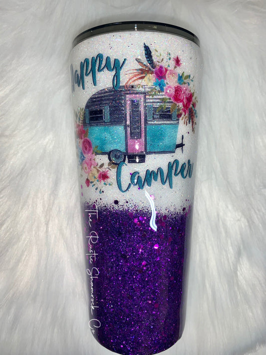 Happy camper tumbler, camper tumbler, camping tumbler, tumblers, glitter tumbler