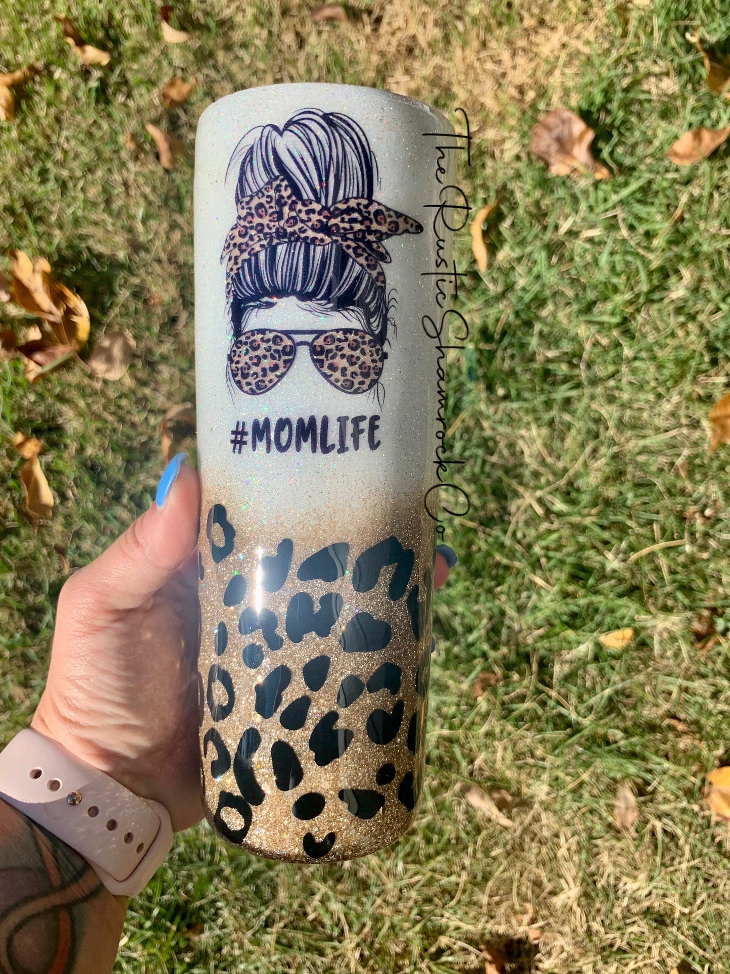 Personalized Momlife tumbler, mom tumbler, cheetah tumbler, mom life, skull tumbler, skull mom tumbler, glitter tumbler, messy bun mom '