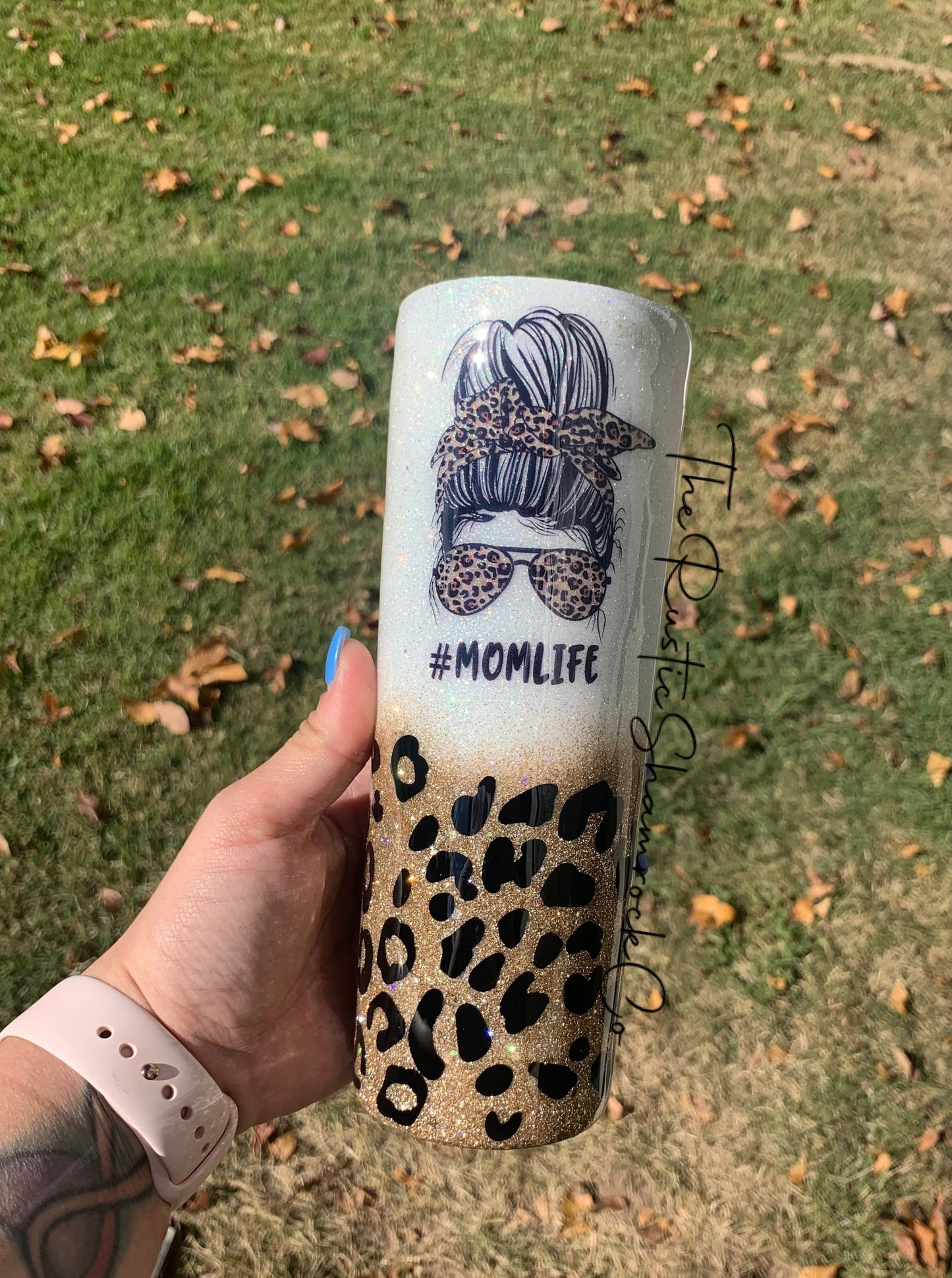 Personalized Momlife tumbler, mom tumbler, cheetah tumbler, mom life, skull tumbler, skull mom tumbler, glitter tumbler, messy bun mom '