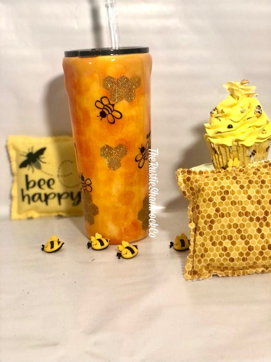 Bee Personalized Tumbler, bee hive tumbler, honey drip, bee cup, glitter tumbler