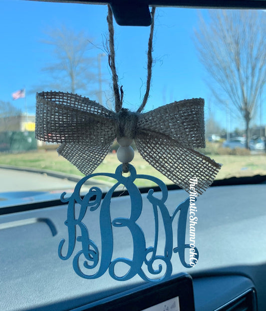 Initial car charm, wooden monogram, car charm, car ornament, initial ornament, rear view mirror charm