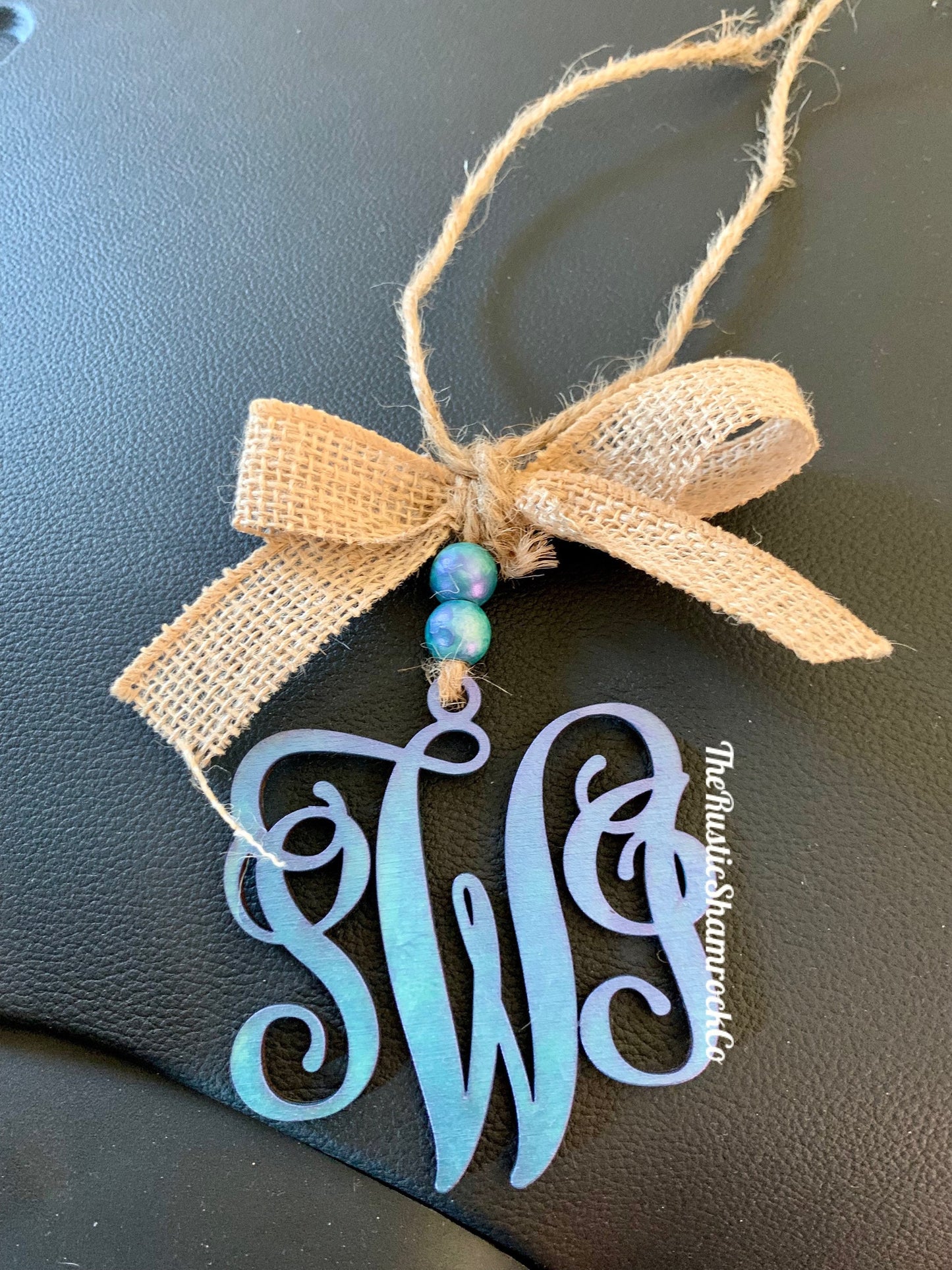 Initial car charm, wooden monogram, car charm, car ornament, initial ornament, rear view mirror charm