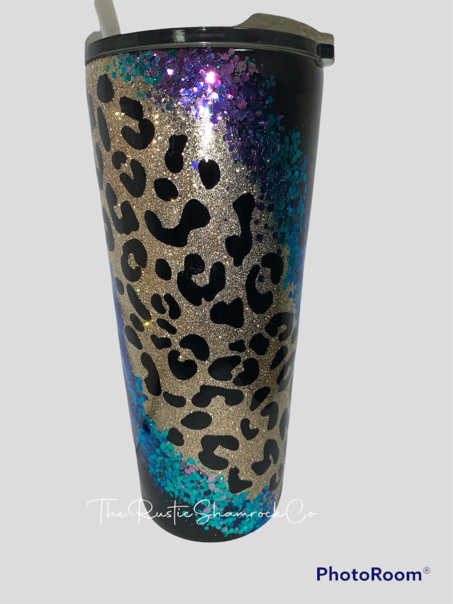 Glittered tumbler, leopard tumbler, personalized tumbler, tumbler, color-shift tumbler