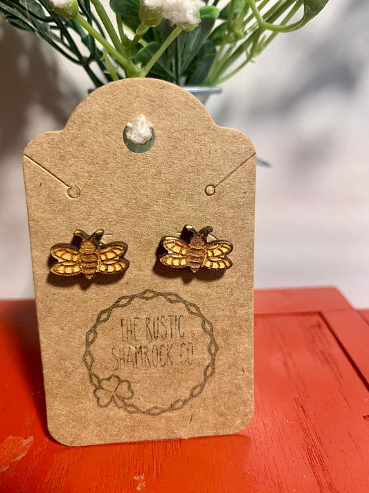 Bee earrings, bee stud earrings, bee lovers, honey bee earrings, wood earrings, bee lover earrings, save the bees