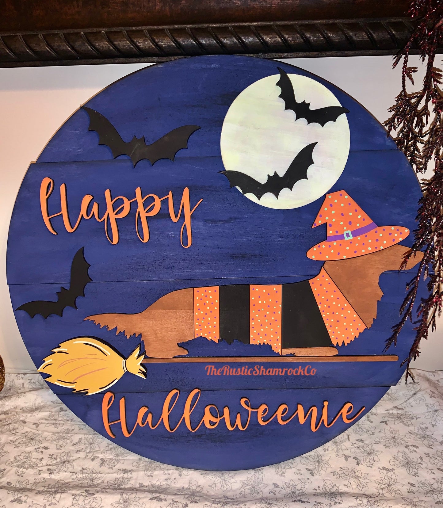 happy halloweenie, halloween decor, dachshund decor, halloweenie, doxie sign