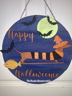 happy halloweenie, halloween decor, dachshund decor, halloweenie, doxie sign