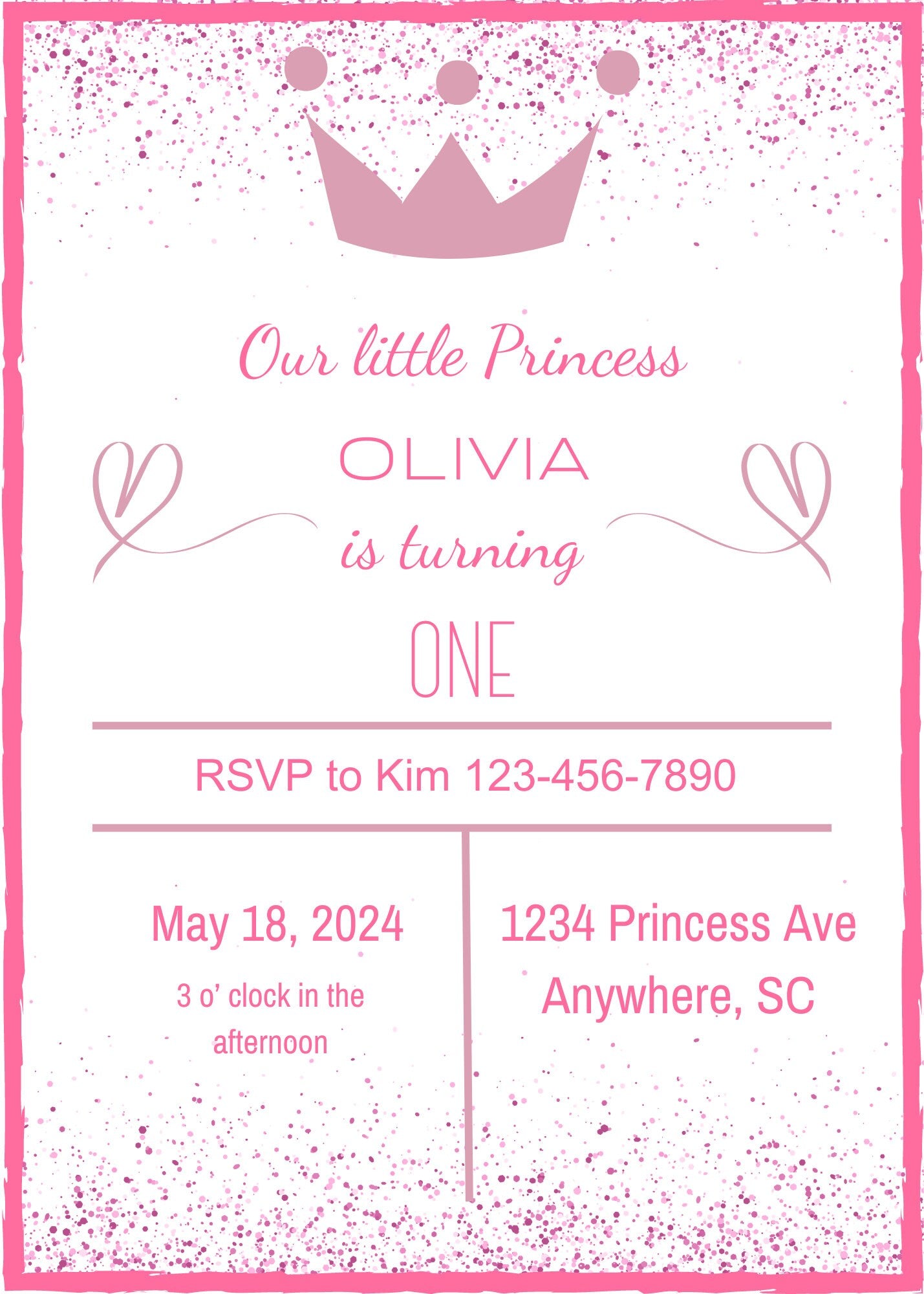 Editable Princess Birthday Girl Invitation Template Princess All Ages Birthday Party Invitation Printable Little Princess Invite