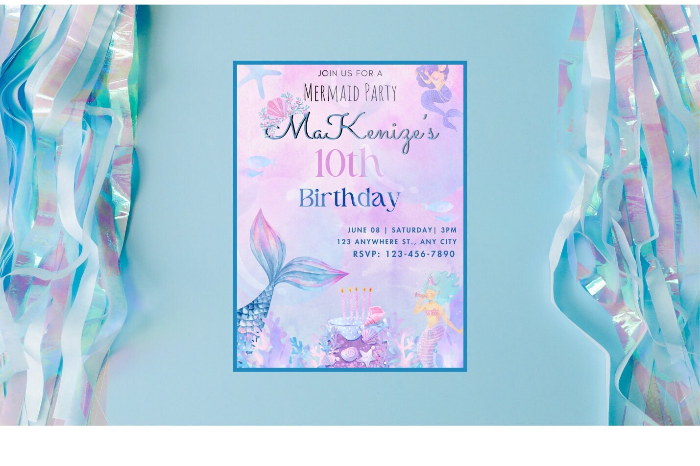 Editable mermaid invitation, under the sea invitation, mermaid party, mermaid invitation, any age birthday invitation