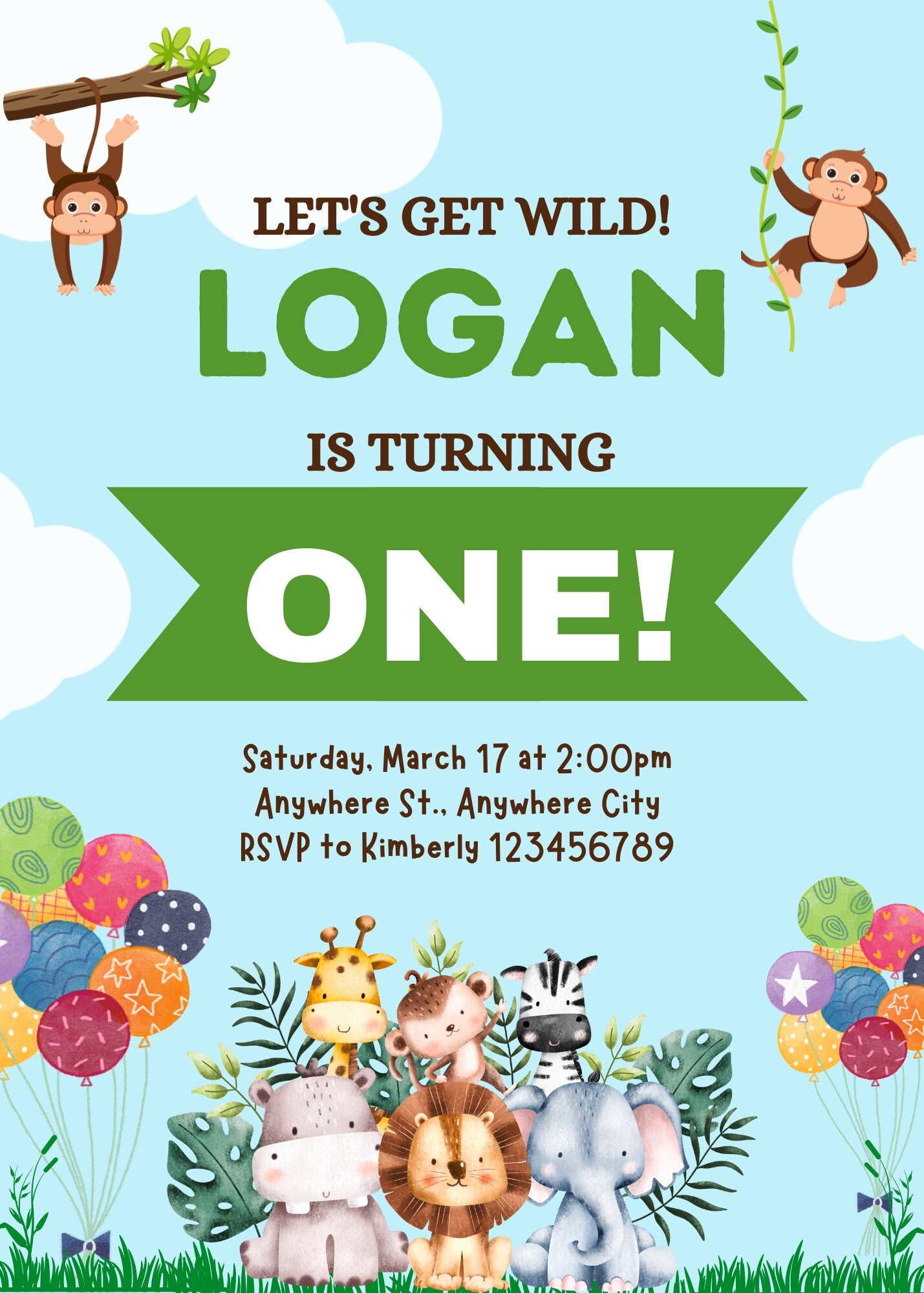 Editable Birthday Template, Wild ONE Birthday Invitation, 1st birthday Invites,