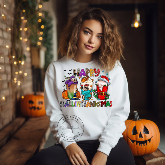 happy hallowthanksmas sweatshirt, fall sweatshirts, gifts for her, happy hallothanksmas, christmas sweatshirt, thanksgiving sweatshirt