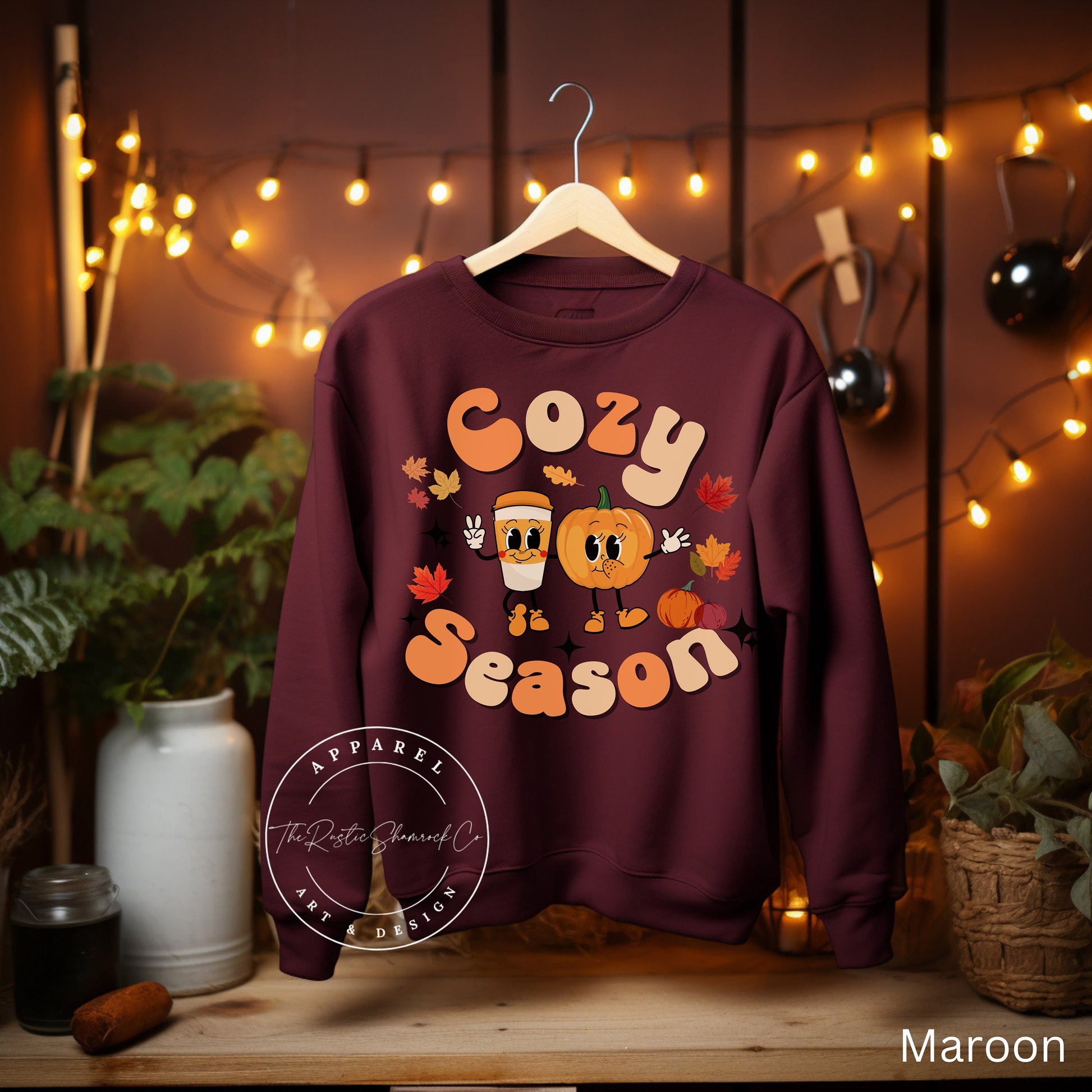 Retro Cozy Season Sweatshirt Fall Leaves Pumpkin Thanksgiving Fall Crewneck for Women Autumn Sweater Gift Fall Gifts Vintage Trendy Sweater