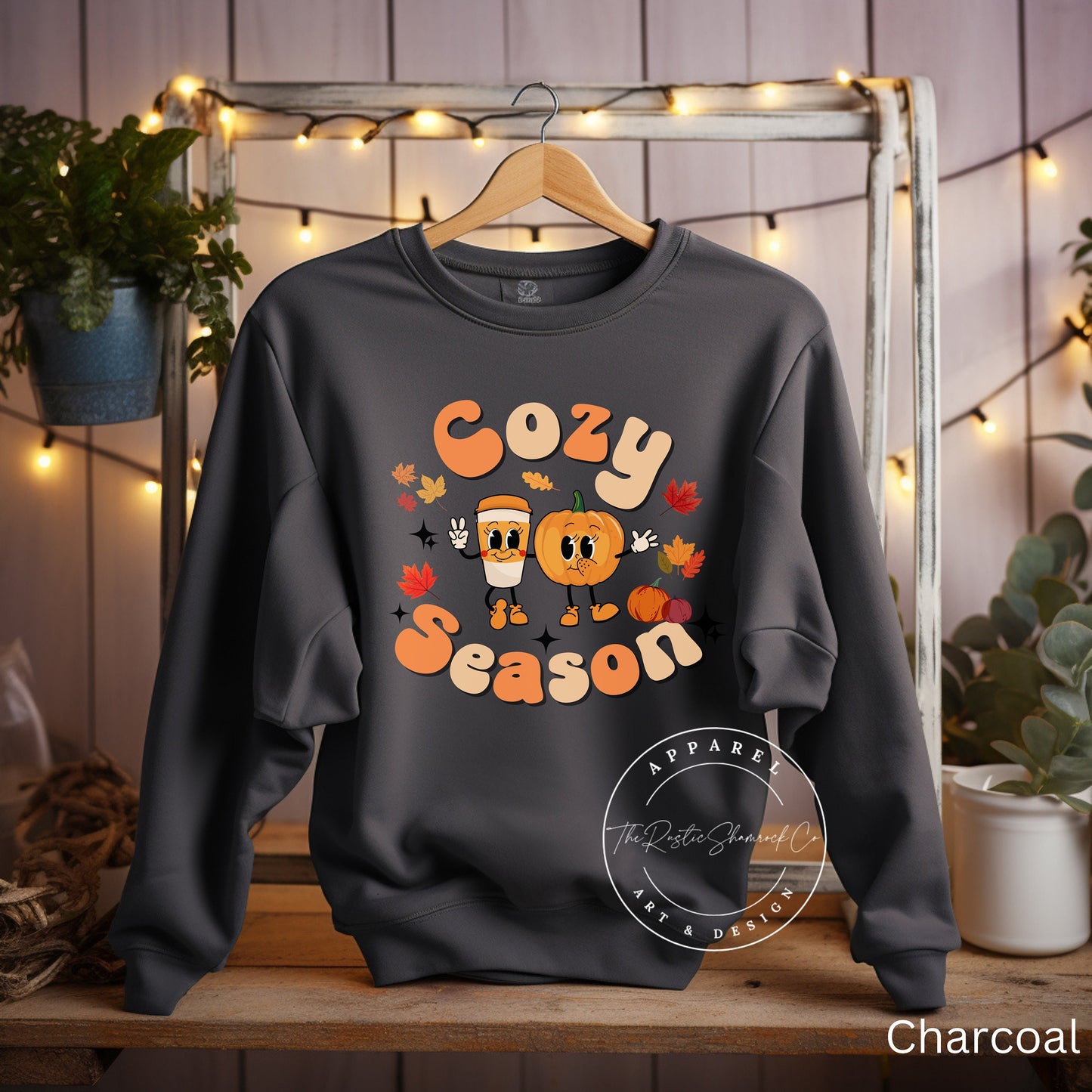 Retro Cozy Season Sweatshirt Fall Leaves Pumpkin Thanksgiving Fall Crewneck for Women Autumn Sweater Gift Fall Gifts Vintage Trendy Sweater