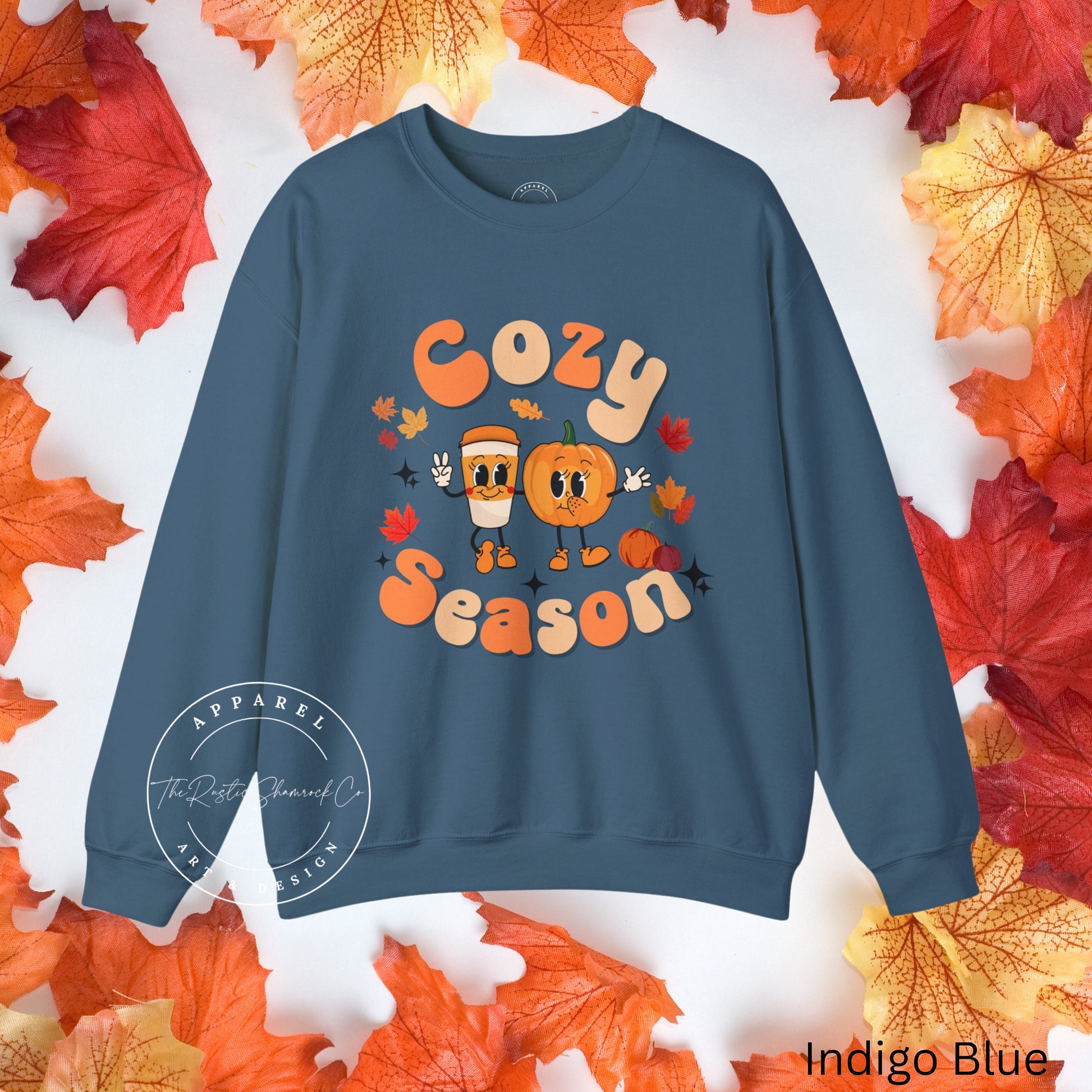 Retro Cozy Season Sweatshirt Fall Leaves Pumpkin Thanksgiving Fall Crewneck for Women Autumn Sweater Gift Fall Gifts Vintage Trendy Sweater