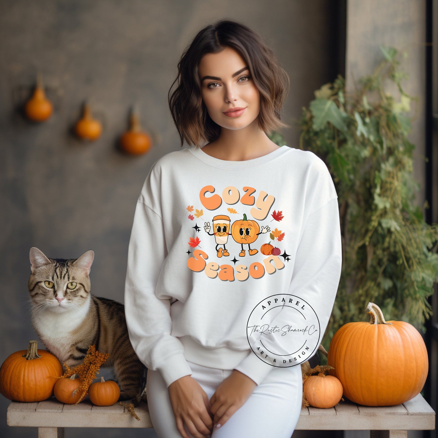 Retro Cozy Season Sweatshirt Fall Leaves Pumpkin Thanksgiving Fall Crewneck for Women Autumn Sweater Gift Fall Gifts Vintage Trendy Sweater