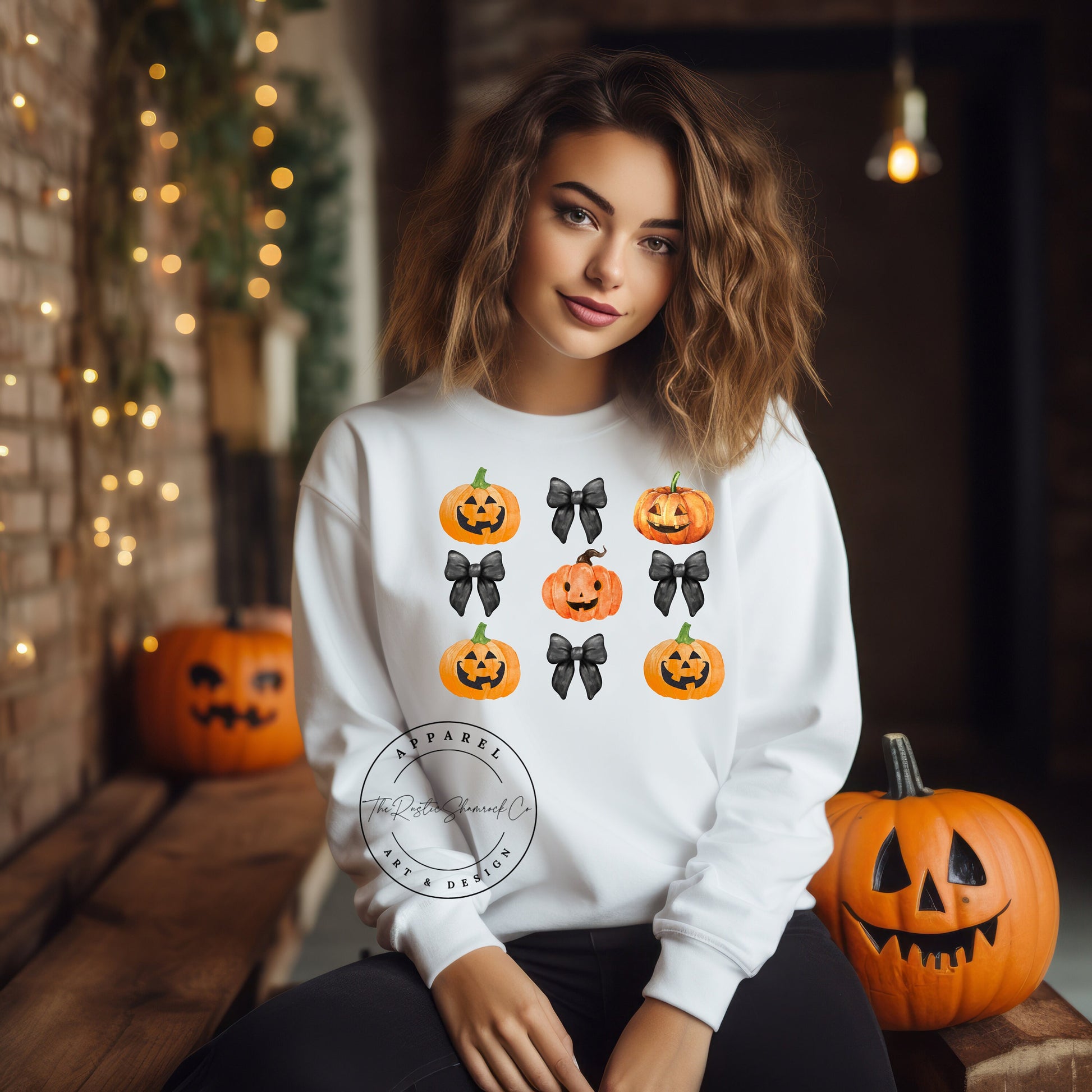 Bow and Pumpkin, Halloween Shirt, Halloween sweatshirt, bows and pumpkins sweatshirt