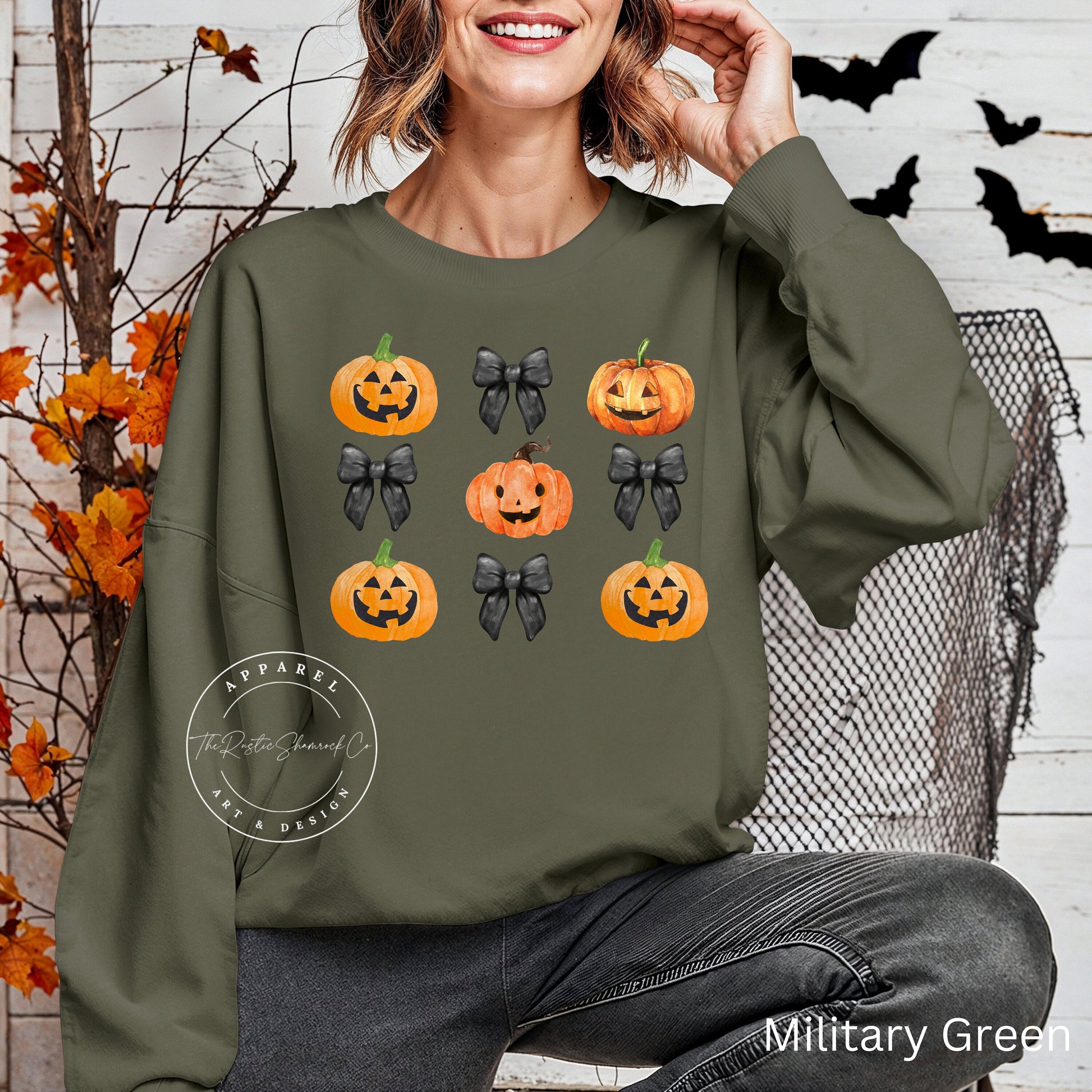 Bow and Pumpkin, Halloween Shirt, Halloween sweatshirt, bows and pumpkins sweatshirt