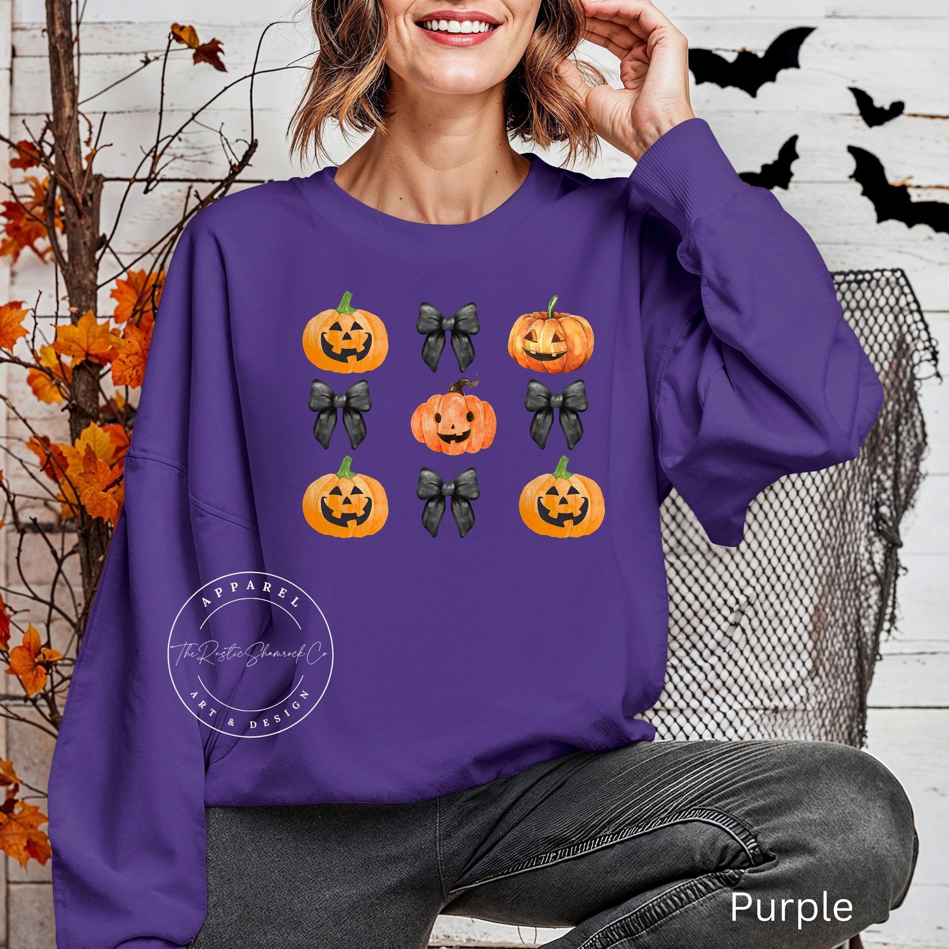 Bow and Pumpkin, Halloween Shirt, Halloween sweatshirt, bows and pumpkins sweatshirt