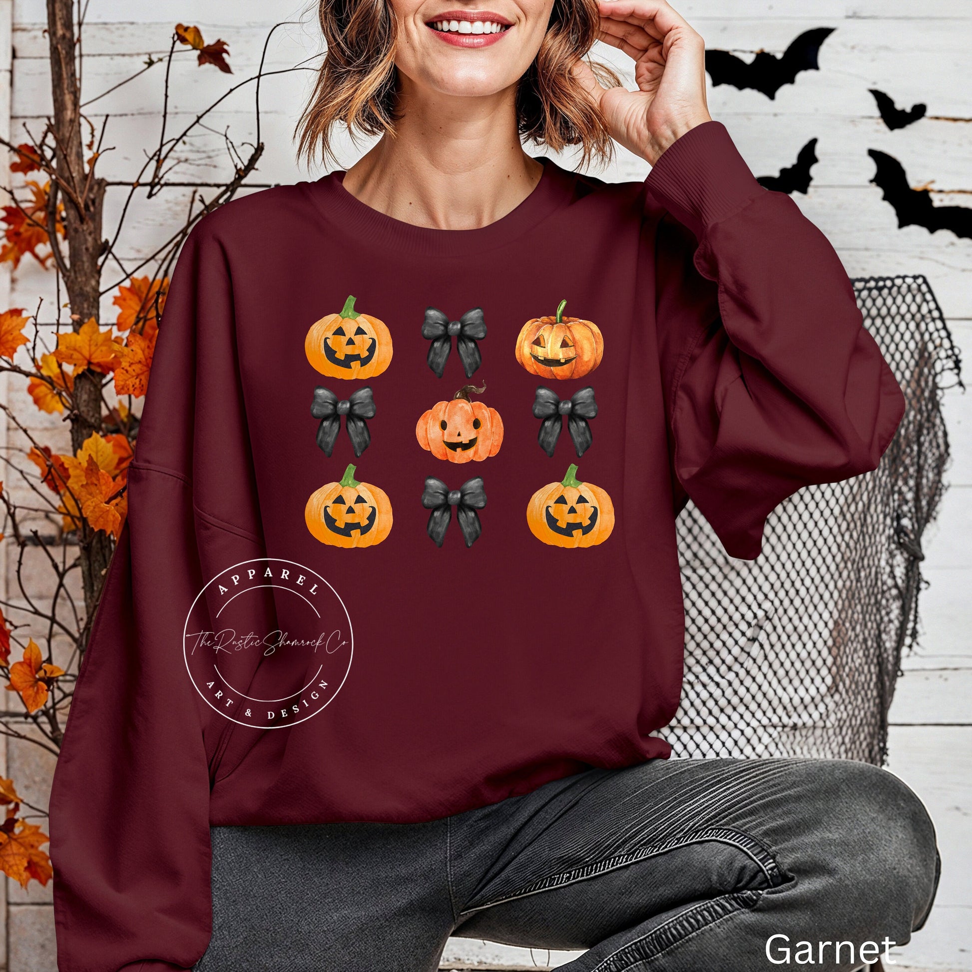 Bow and Pumpkin, Halloween Shirt, Halloween sweatshirt, bows and pumpkins sweatshirt