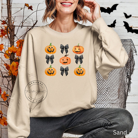 Bow and Pumpkin, Halloween Shirt, Halloween sweatshirt, bows and pumpkins sweatshirt