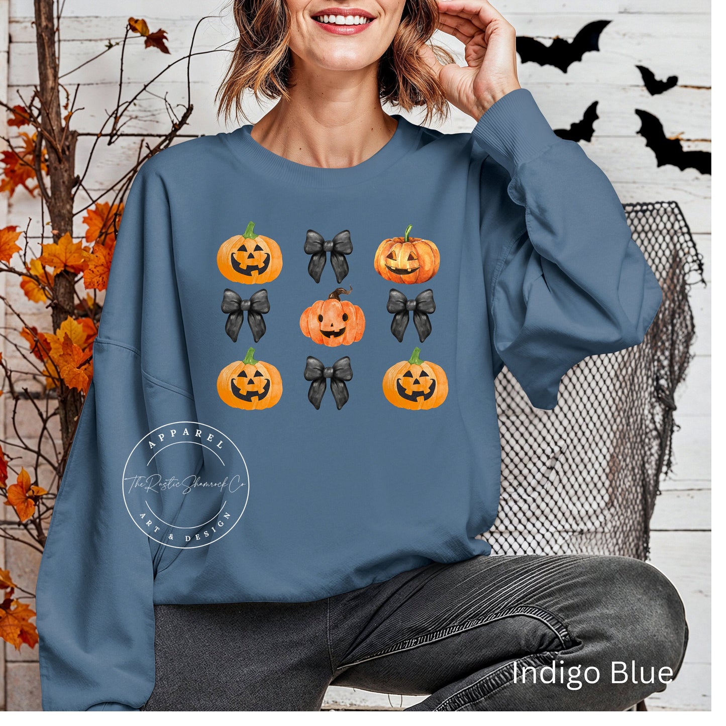 Bow and Pumpkin, Halloween Shirt, Halloween sweatshirt, bows and pumpkins sweatshirt