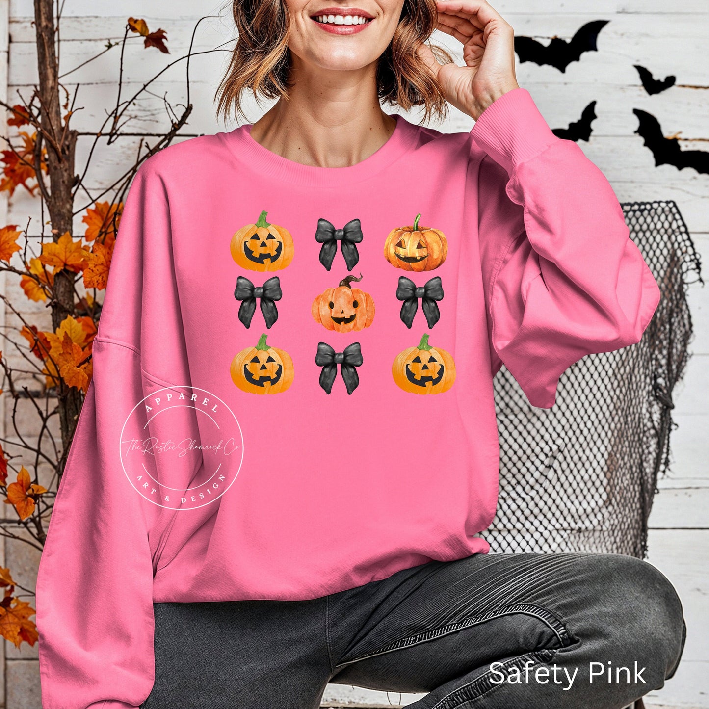 Bow and Pumpkin, Halloween Shirt, Halloween sweatshirt, bows and pumpkins sweatshirt