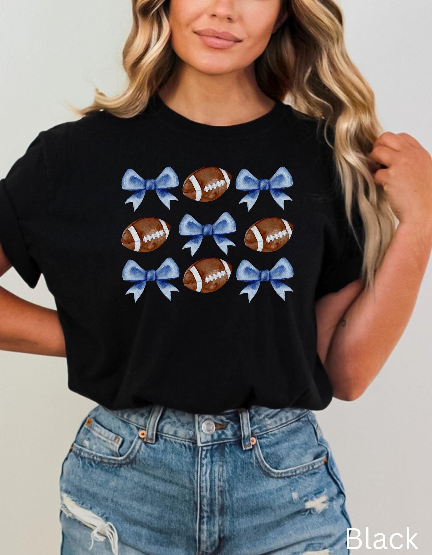 blue bow football, coquette gift,coquette aesthetic,coquette shirt, blue coquette shirt,football mom gift,cute football shirt,blue bow shirt