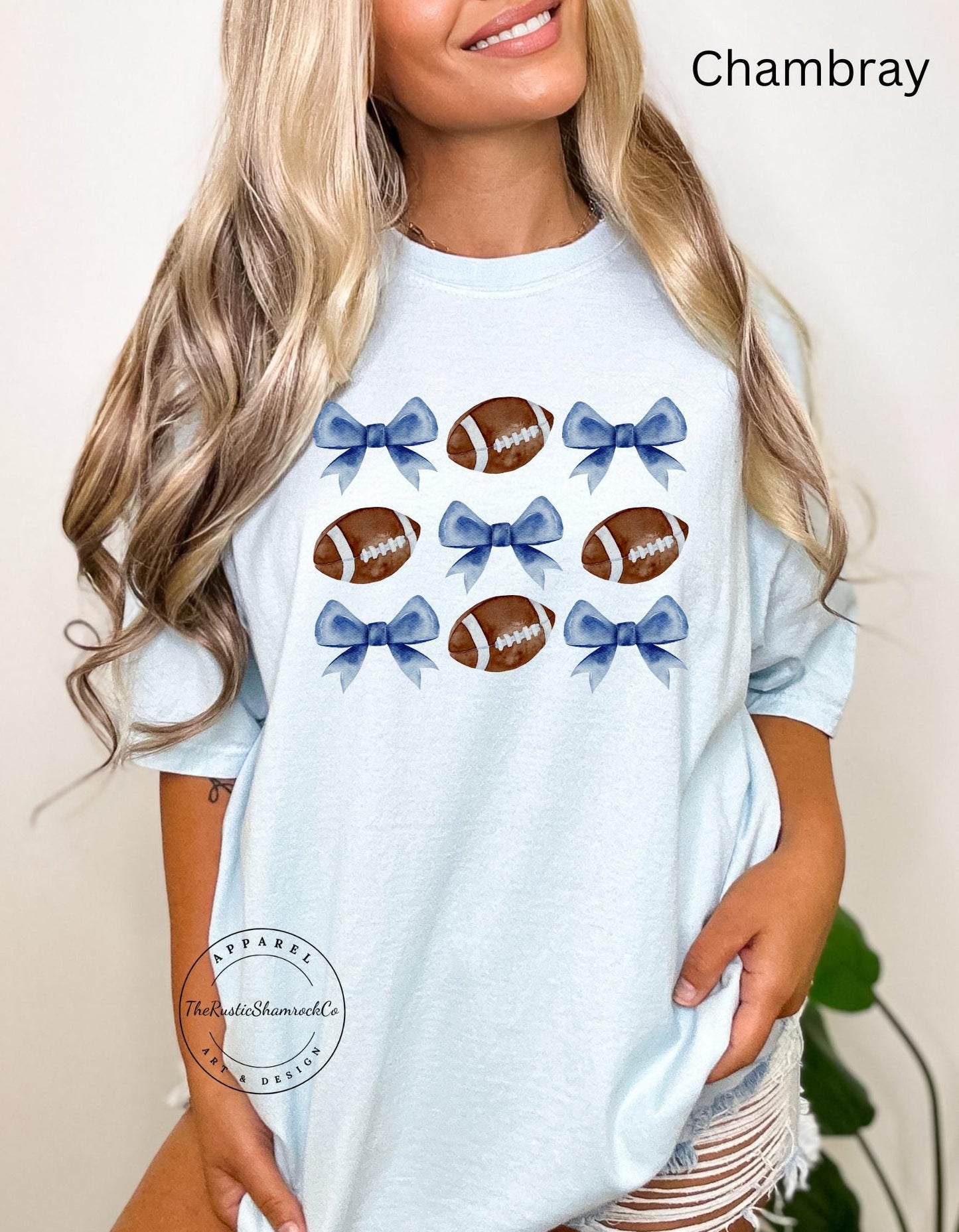 blue bow football, coquette gift,coquette aesthetic,coquette shirt, blue coquette shirt,football mom gift,cute football shirt,blue bow shirt