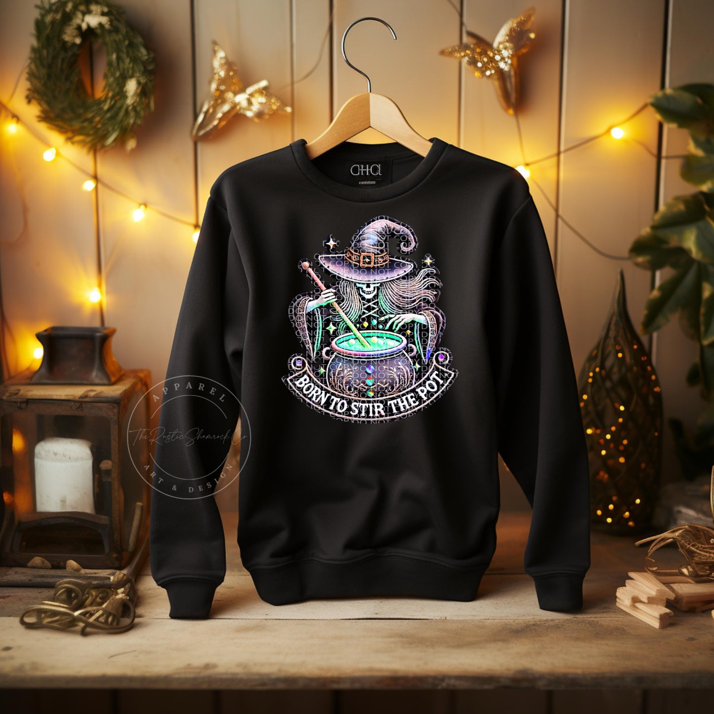 Stir the Pot, Halloween Sweatshirt, Witch Sweatshirt, Faux Embroidery, Spooky Sweatshirt, Witch stirring pot, Sweatshirts for her