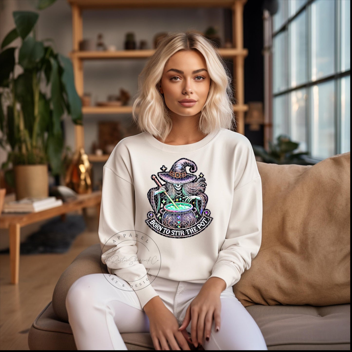 Stir the Pot, Halloween Sweatshirt, Witch Sweatshirt, Faux Embroidery, Spooky Sweatshirt, Witch stirring pot, Sweatshirts for her