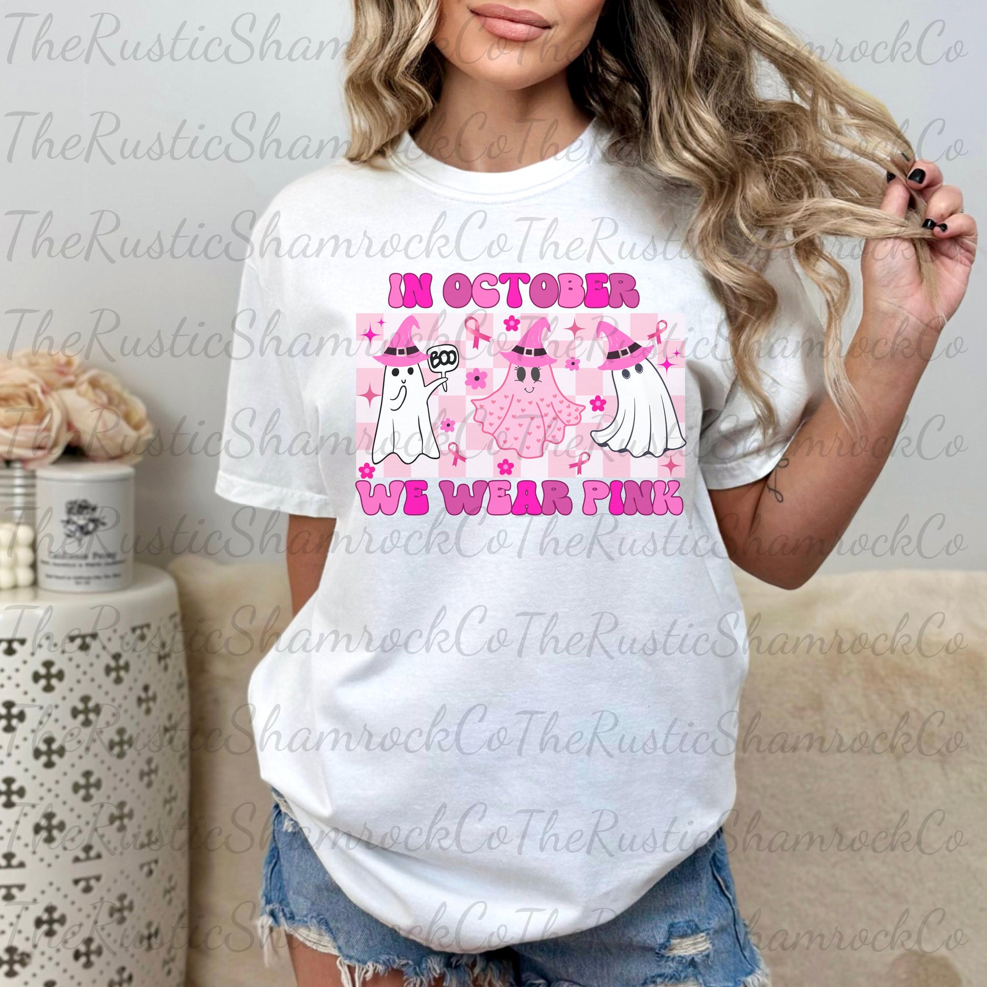 October wear pink shirt, Pink Ghosts, awareness shirts, Breast Cancer Awareness shirt, Cute Ghost shirts