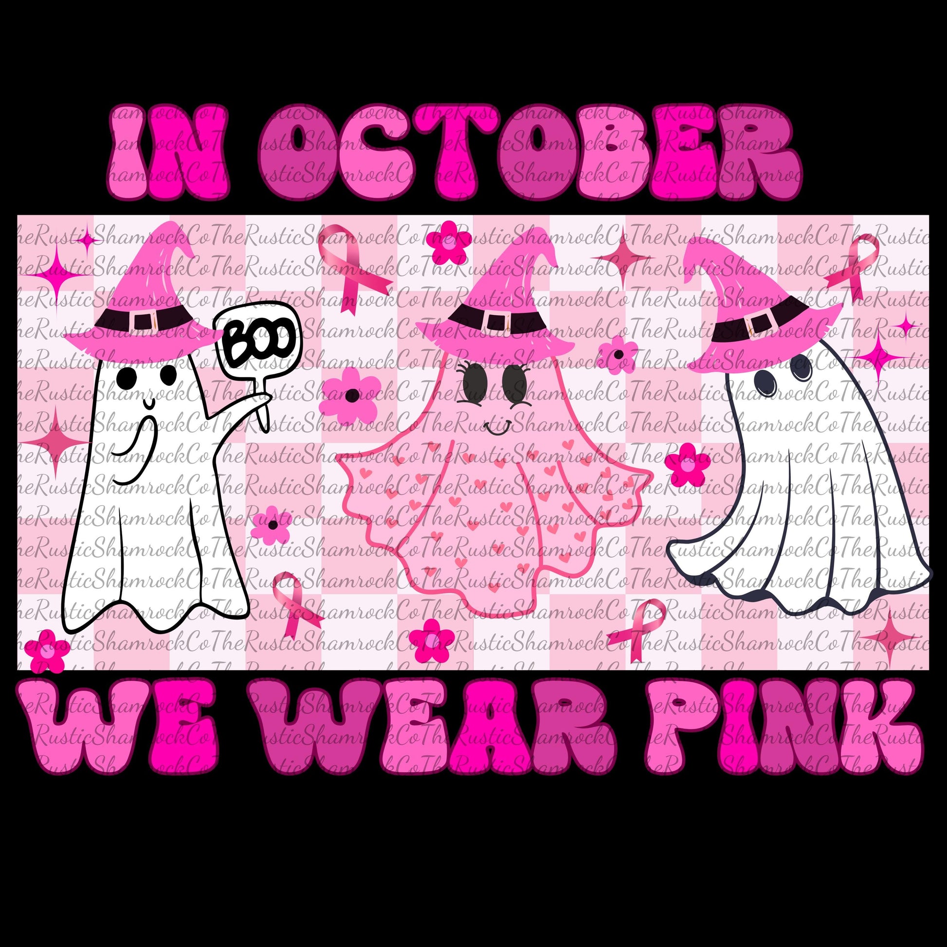 We wear Pink PNG, Breast Cancer PNG, Halloween Pink Ghosts PNG, Cancer Awareness png, pink ghosts png